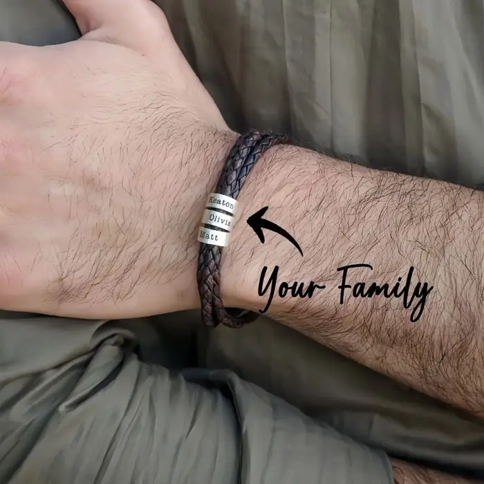 MaiLun noms personnalisés hommes Bracelet en cuir noms personnalisés hommes Bracelet cadeau de fête 