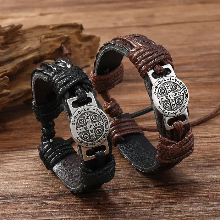 Bracelets en cuir tressés faits à la main vintage pour hommes