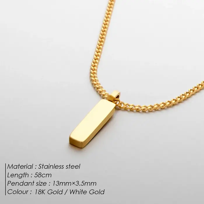Pendentif Carré Minimaliste en Acier Inoxydable Plaqué Or 18 Carats Collier Mode pour Hommes Occasions Spéciales Élégant à Offrir