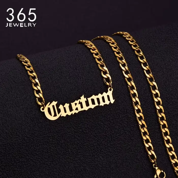 Collier avec pendentif avec nom personnalisé, couleur or, chaîne NK de 5mm, colliers avec plaque sig