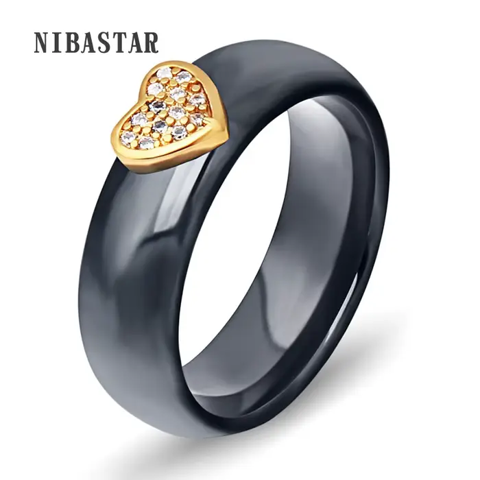 Bagues en céramique en acier inoxydable, noir et blanc, coeur d'amour, cubique, bijoux de fête européens
