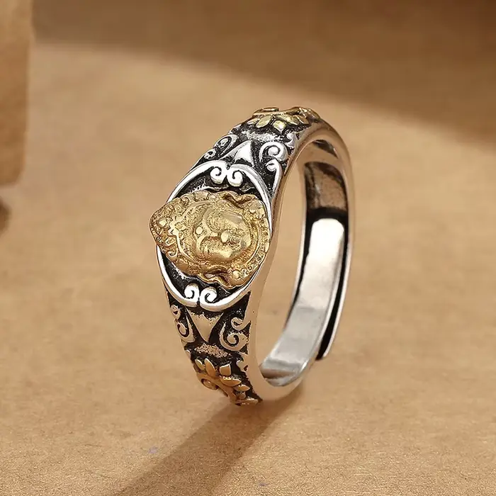 Bague Vintage en Or et Argent Sterling 925 Motif Tara Accessoire Mode Homme Occasions Spéciales