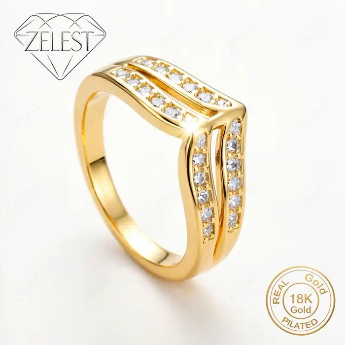 Bague en argent sterling 925 plaqué or 18 carats avec double diamant en V exquis pour femmes, access