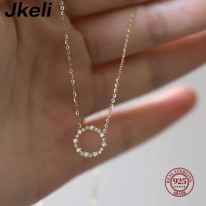 Collier Jkeli - 100% argent sterling S925 plaqué or 18 carats avec cercle entièrement serti de diamants