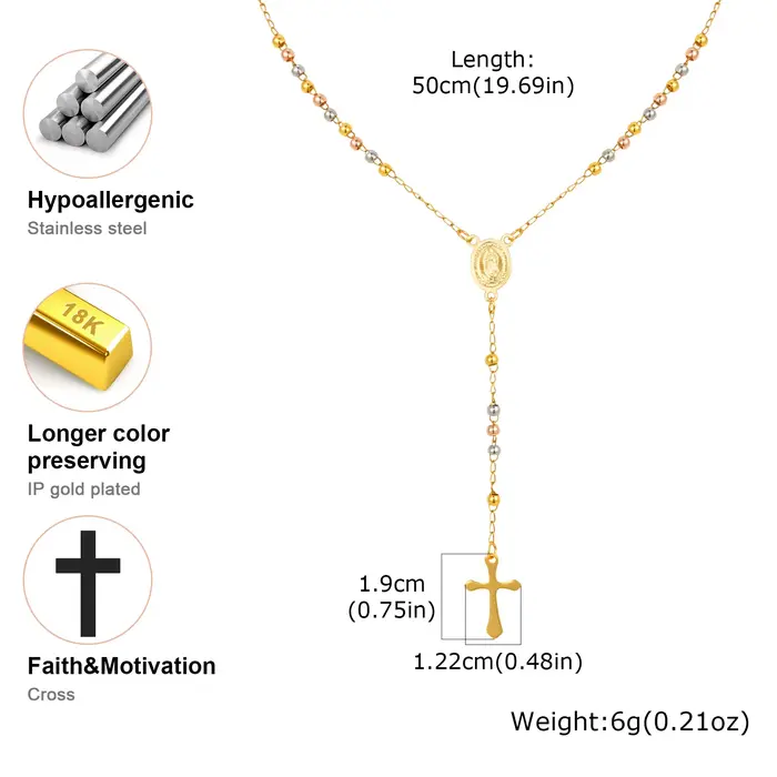 Collier de chapelet à la mode en acier inoxydable avec croix pour femmes pour occasions spéciales et quotidienne