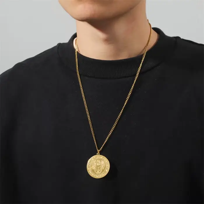 Collier Rond en Acier Inoxydable pour Homme, Pendentif Rond en Or, JoChoker, Bijoux de Collier, Cadeaux pour Garçons, Vente en Gros