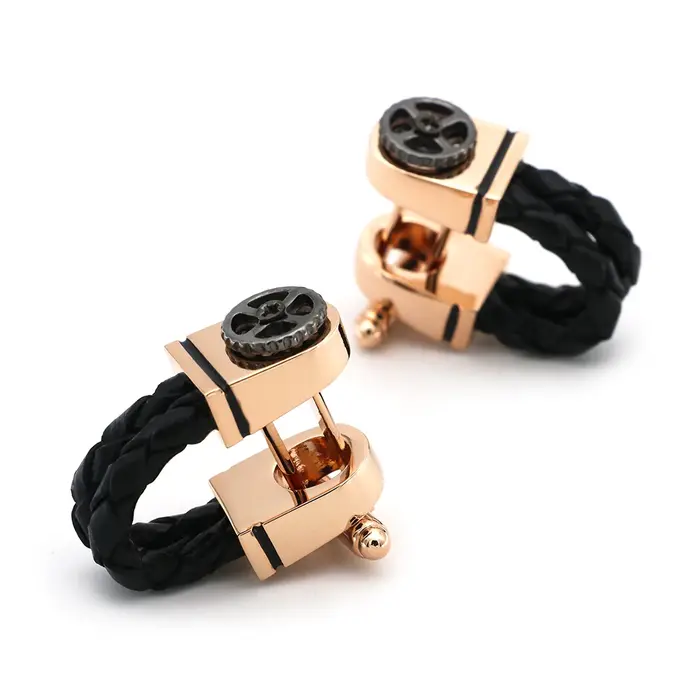 JODesign-lèvent de manchette en cuir noir rose doré pour hommes, boutons de manchette classiques, éq