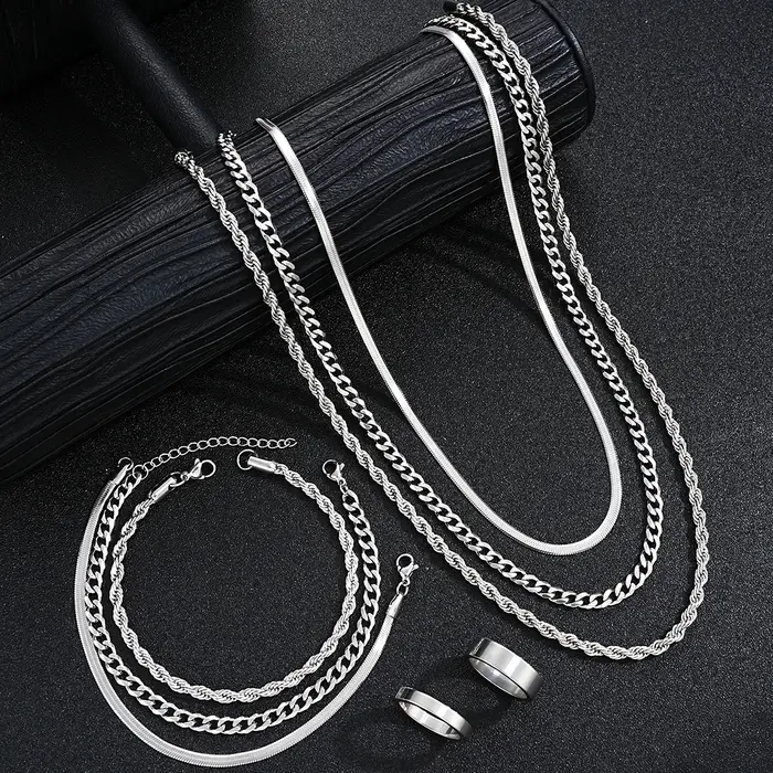 Ensemble de bijoux simples en acier inoxydable pour hommes