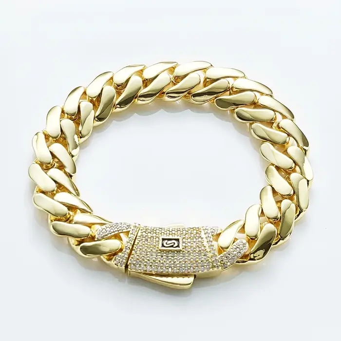 Collier en 14k plaqué or avec pierre principale personnalisable chaîne à maillons cubiques en laiton pour hommes occassions spéciales