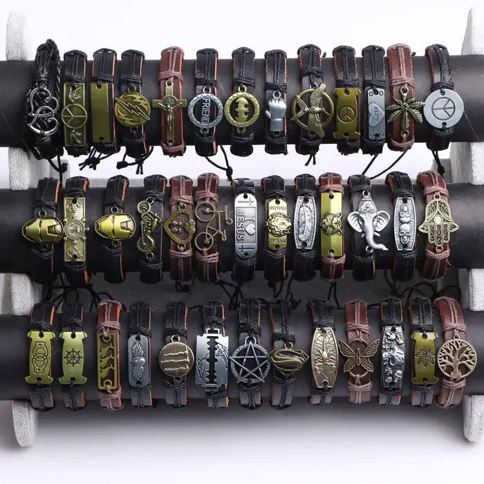 Bracelets en cuir réglables tissés à la main pour hommes