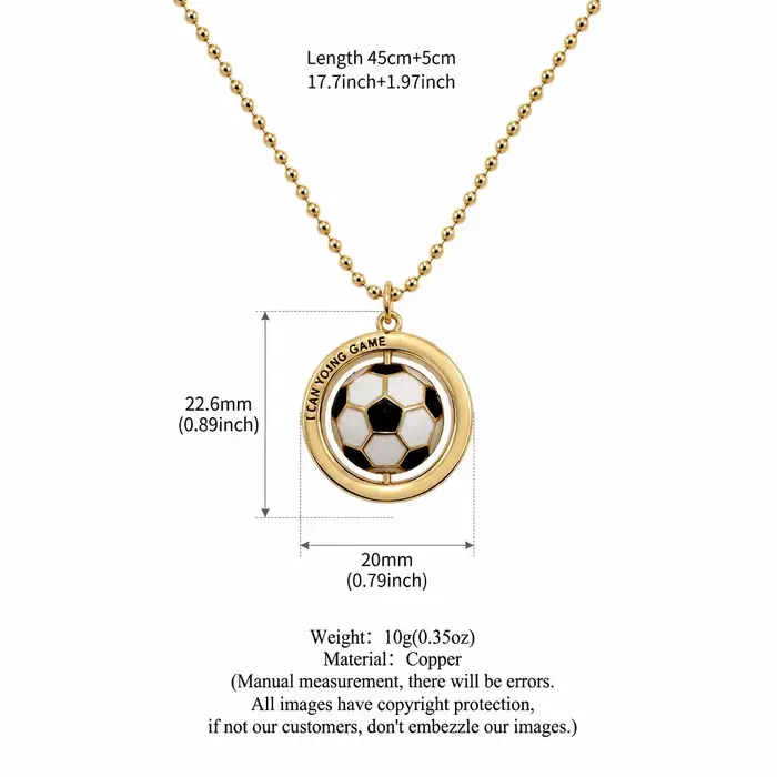 Collier avec pendentif de ballon de sport rotatif (football, tennis, baseball, volleyball, golf) et 