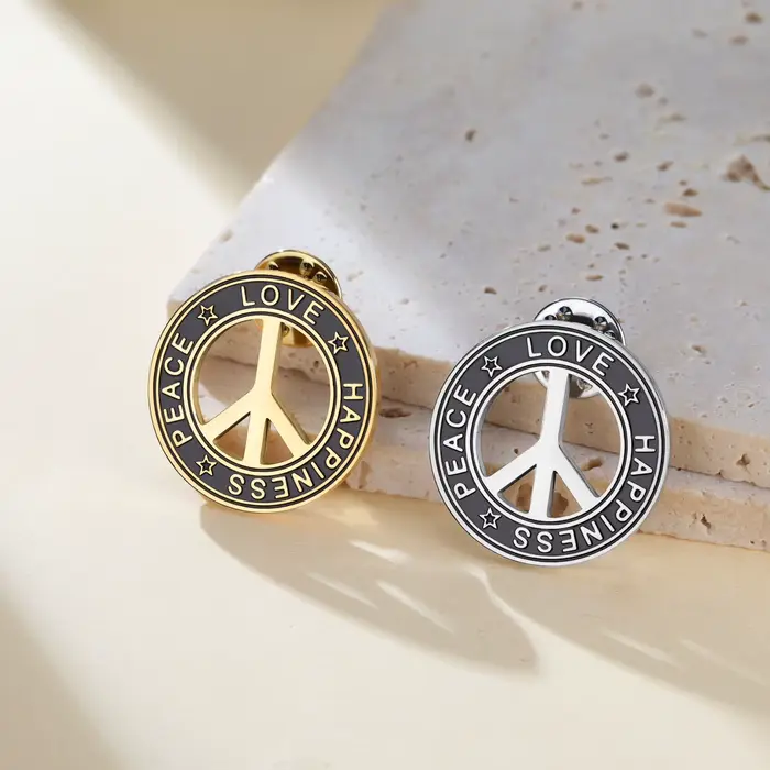 Teamer amour paix symbole broche en acier inoxydable épinglette pour femme homme bonheur pacifisme contre la guerre accessoires bijoux cadeau