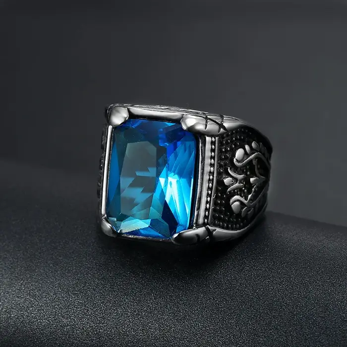 Bague en acier inoxydable 316L sertie de strass motif floral pour hommes occasions spéciales soirée gala mariage cérémonie festive