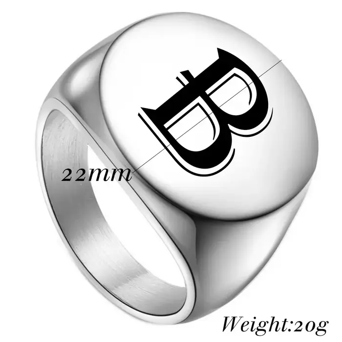 Bague chevalière avec initiales rétro pour hommes