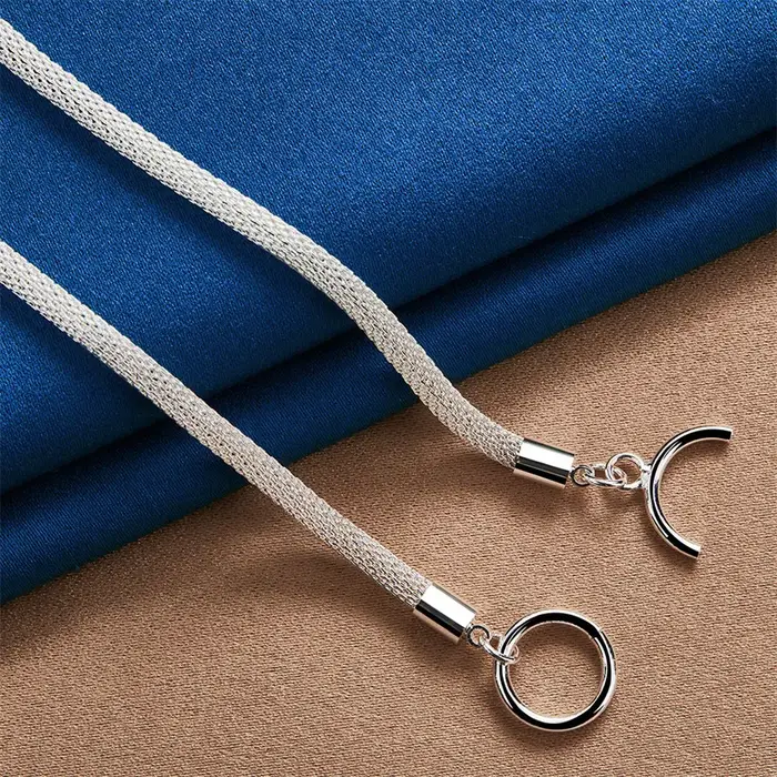 Collier en maille simple en argent sterling 925 de 4 mm pour hommes et femmes