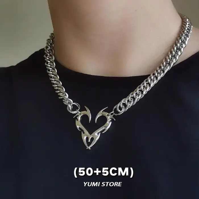 Hip Hop flamme coeur collier ras du cou pour femme homme titane acier clavicule chaîne épine