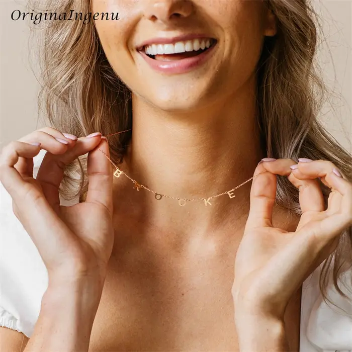 Collier personnalisé avec nom initial en or 14 carats pour femmes, Boho chic, idéal pour les soirées et les occasions spéciales