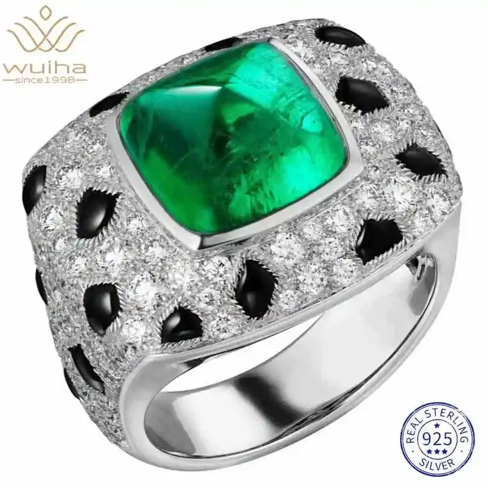 WUIHA – bague de fiançailles en argent Sterling 925, saphir de laboratoire, émeraude, diamants à hau