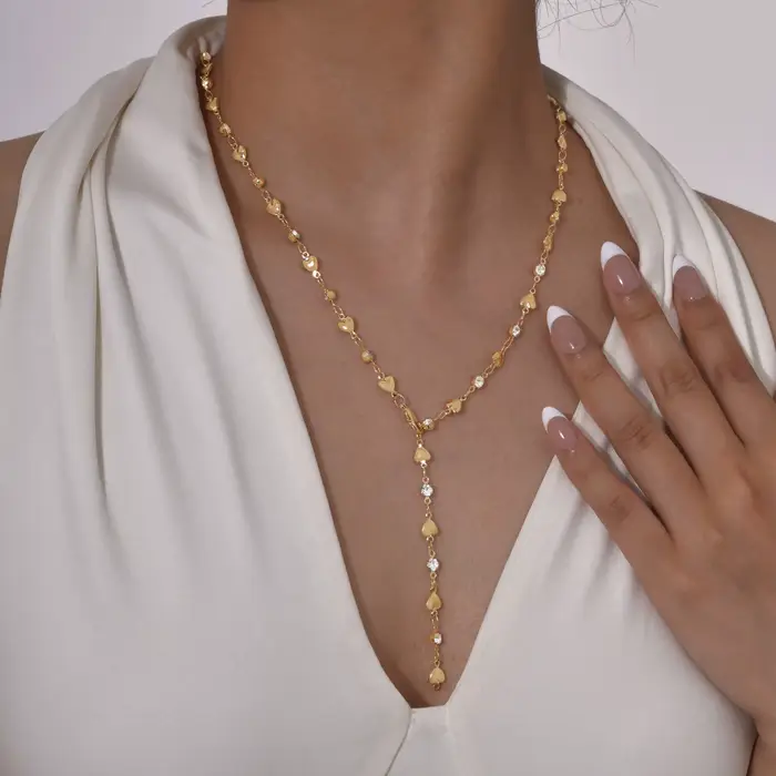 Collier Lariat en acier inoxydable plaqué or