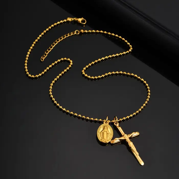 Collier croix catholique plaqué or acier inoxydable pour hommes et garçons cadeau de foi religieux pour occasions spéciales et quotidien