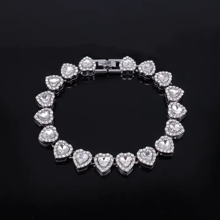 Yupsk 45CM/20CM coeur brillant strass Hip Hop Rock Tennis chaîne Bracelet collier pour femmes hommes