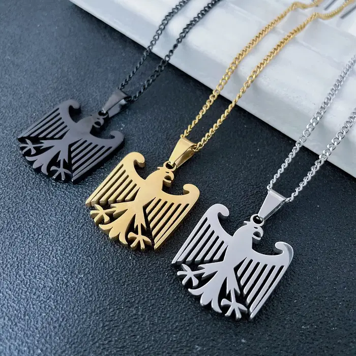 Collier chaîne pendentif aigle allemand en acier inoxydable, drapeau du Deutschland allemand, bijoux ethniques, cadeaux pour hommes et femmes, vente en gros