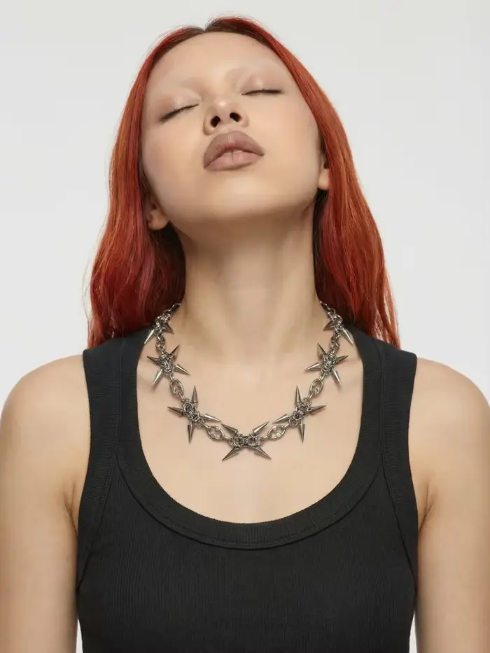 Collier Punk Grunge Rock Squelette en Acier Inoxydable Chaîne de Maillons Accessoire Cadeau Occasions Spéciales