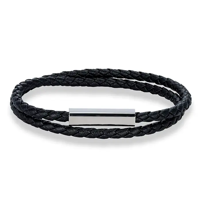 Bracelet en cuir tressé personnalisé MKENDN pour hommes avec croix et trackers d'humeur en acier inoxydable pour toutes occasions spéciales