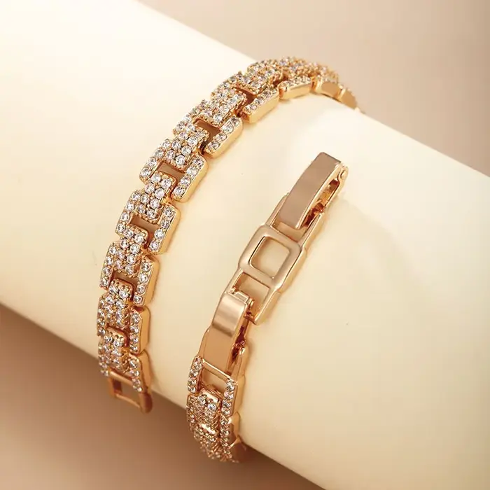 MxGxFam (19 cm x 7 mm) incrustation Micro complet Zircon réservoir Bracelet bijoux pour femmes hommes plaqué or 18 k