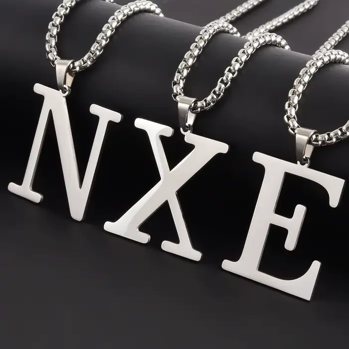 Collier Alphabet Initial Hombre en acier inoxydable, grand pendentif 26 lettres, pour femmes et homm