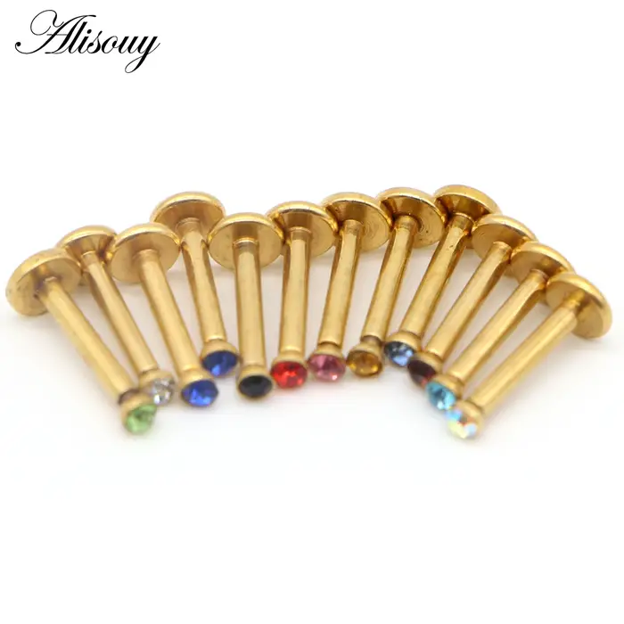 Alisouy 1 pièce Nombril Zircon acier inoxydable filetage interne bijoux de corps cristal lèvre Piercing Labret anneau Tragus oreille Stud
