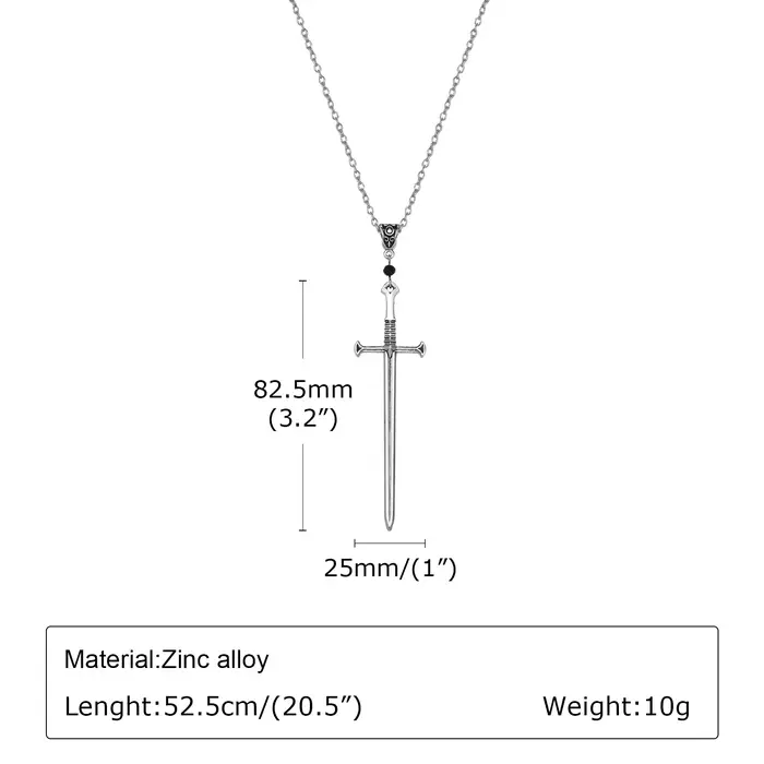 Pendentif croix épée pour hommes et femmes, colliers de présidence punk rock, long collier de poigna