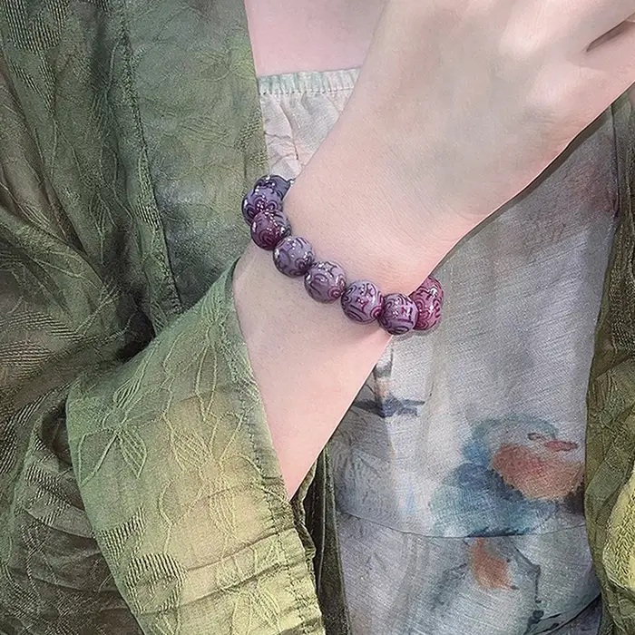 Bracelet de perles de racine de Bodhi violette naturelle