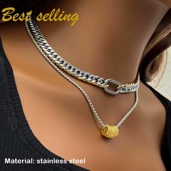 Collier à breloques en acier inoxydable plaqué or 18 carats avec breloques géométriques en zircon pour femmes, idéal pour vie quotidienne et occasions spéciales