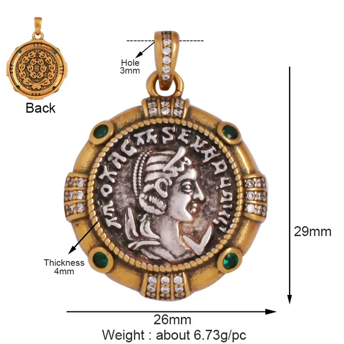 Antique or Bronze beauté Portrait chevalier ange déesse pièce médaillon pendentif à breloque