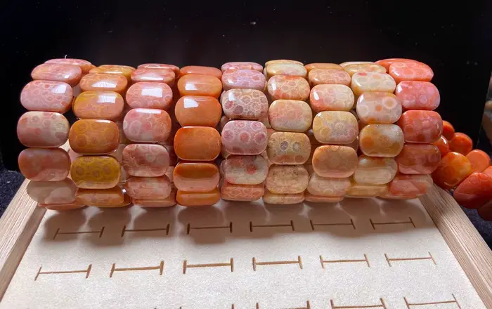 Bracelet en jaspe fossile de corail naturel, véritable perle de pierre de chrysanthème semi-précieuse, bijoux en pierres précieuses, vente en gros, 1 pièces