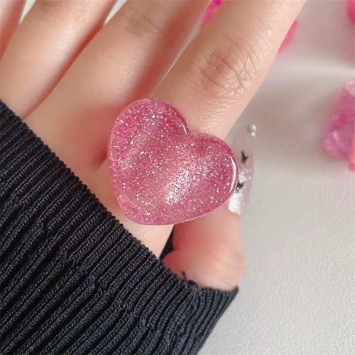 Bague Géométrique en Résine Rose pour Femme et Fille, Anneau Coloré en Acrylique, Ours, Nministériels d Papillon, Cœur, Accessoires de Bijoux