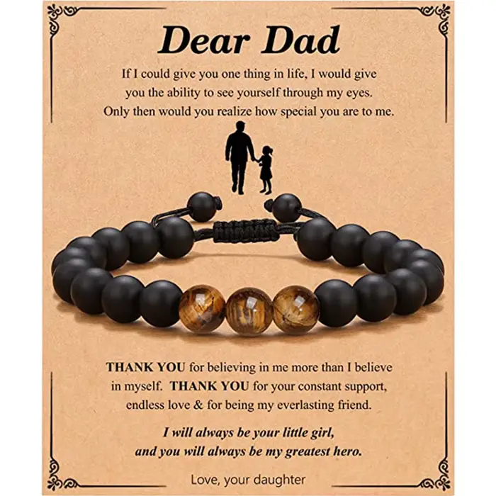 Bracelets en pierre naturelle pour la fête des pères, cadeaux pour papa, fille, fils, anniversaire, 