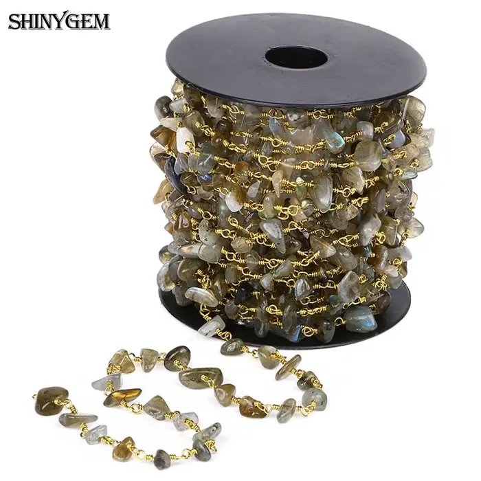 Tourmaline naturelle strass gravier puces chapelet chaîne de perles plaqué or