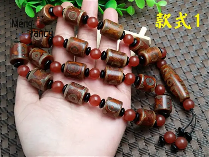 Collier de perles célestes à neuf yeux givrées rétro en Agate naturelle, chaîne de pull de style Nat