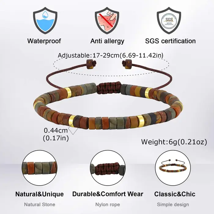 Bracelet en perles bleues naturelles pour hommes, bracelet minimaliste fait main réglable et empilable, cadeau de bijoux bohèmes exquis pour occasions quotidiennes et festives