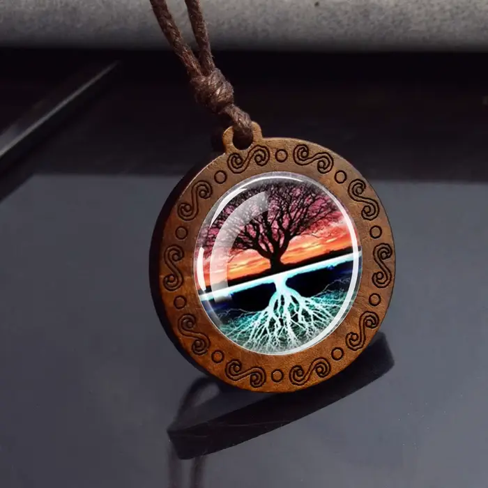 Collier Cabochon en verre arbre de vie