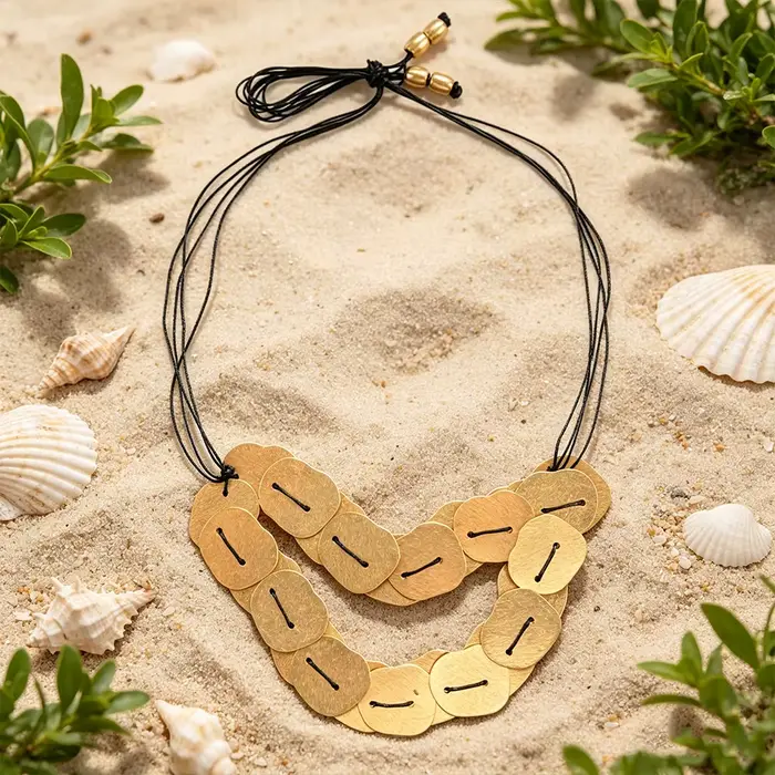Collier artisanal contemporain en or avec disque