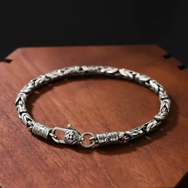Nouveau Bracelet Homme Vajra en Argent Thaïlandais 925, Style Rétro Vieilli, Tendance, Personnalité, Unisexe, Haute Joaillerie
