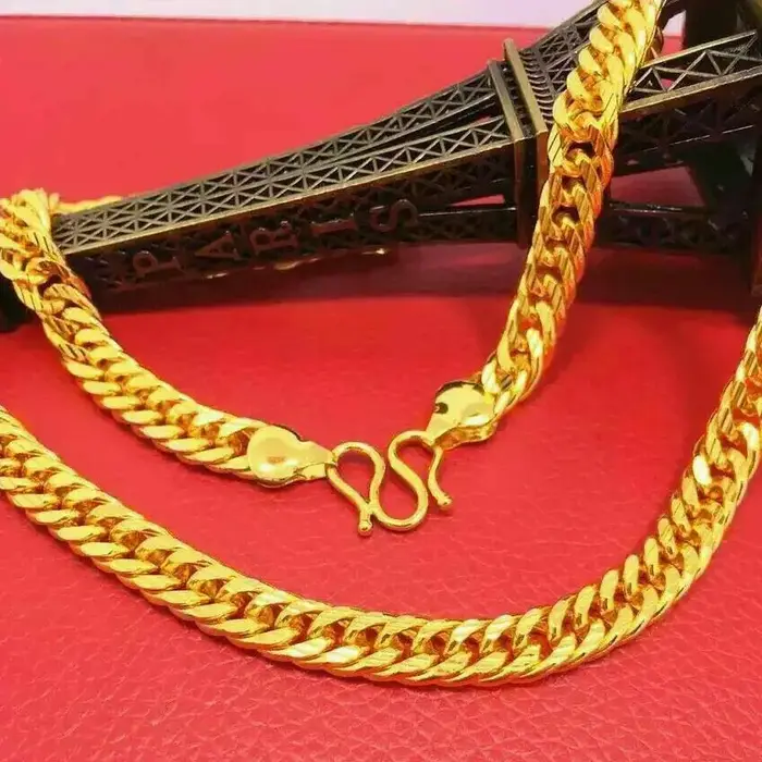 Collier chaîne plate pour homme en or pur 24 carats 9999