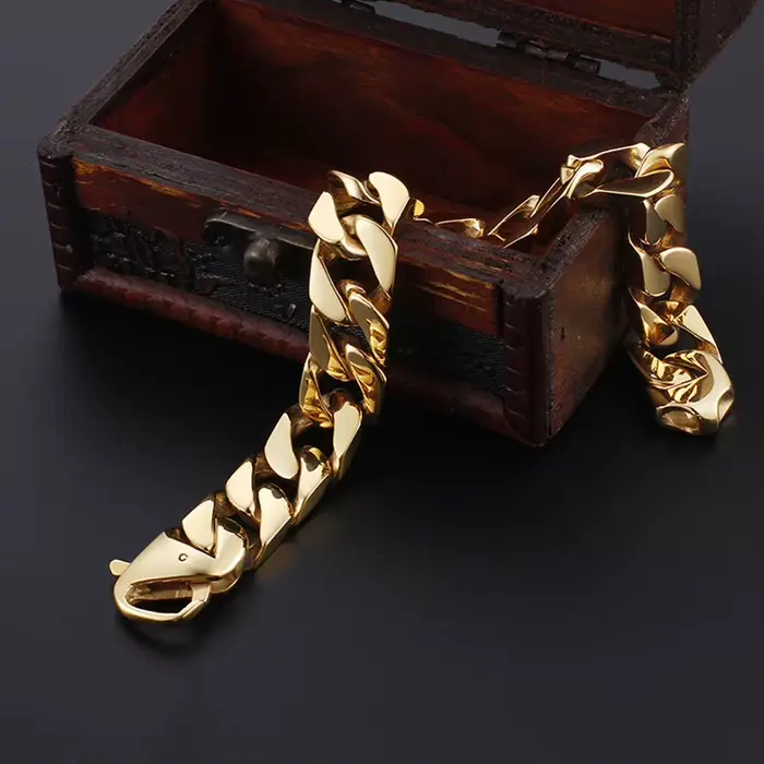 Bracelet pour homme en chaîne cubaine Miami Curb de 15 mm de largeur