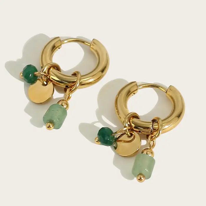 Boucles d'oreilles créoles JA-CHAN en acier inoxydable plaqué or et pierre naturelle pour femmes style rétro et occasions spéciales