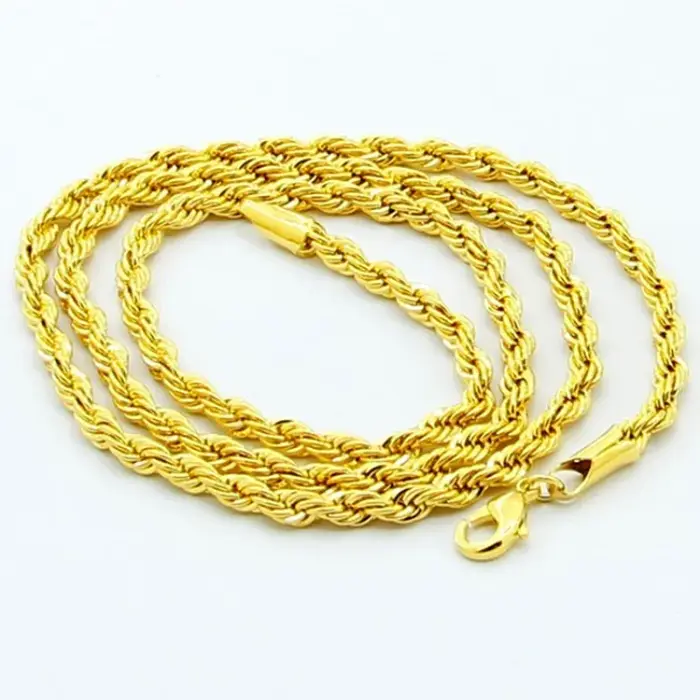 Collier en corde torsadée en or 24K 9999 3/4/5mm