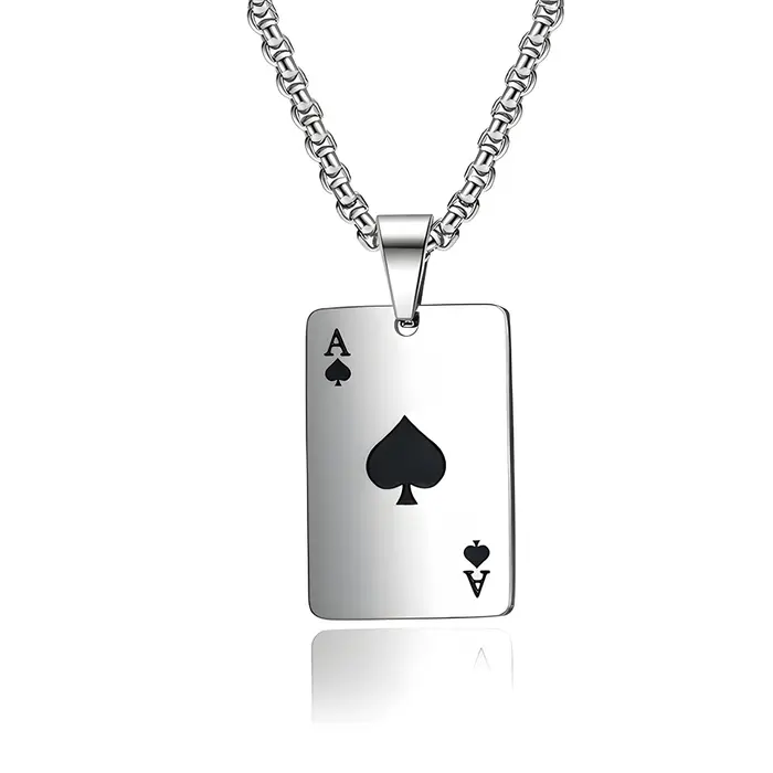 Hip Hop acier inoxydable carte de Poker Ace of Spades collier pour hommes pendentif chaîne cartes à jouer bijoux Ace of Hearts colliers