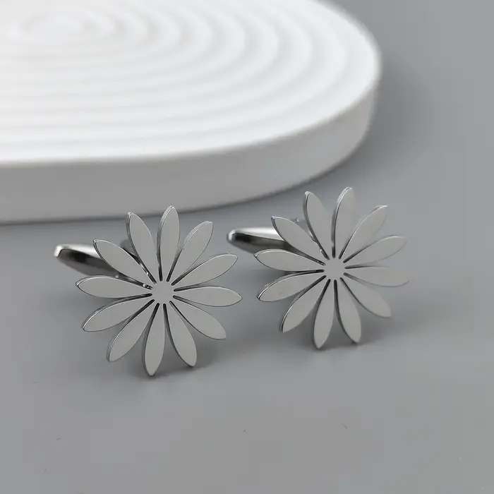 Boutons de manchette en acier inoxydable plaqués or 18 carats design marguerite élégant épingles à revers pour hommes occasions spéciales cadeaux amicaux